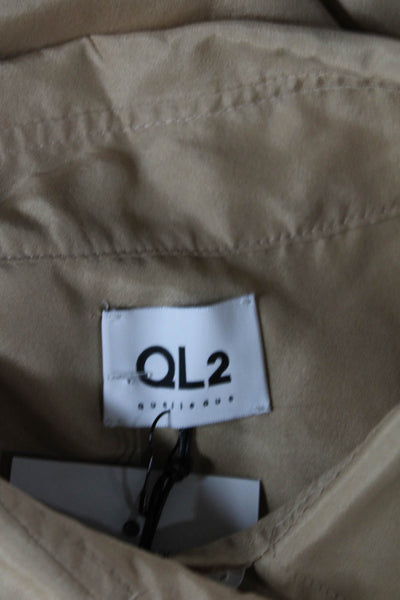 QL2 Women Silk Collared Long Sleeve Button-Up Tunic Beige Size 42