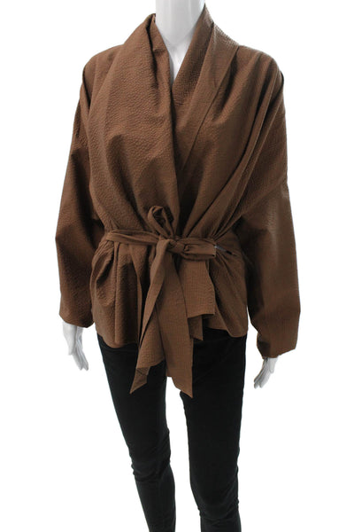 QL2 Unisex Adults Wrap Jacket Brown V Neck Textured Fabric Long Sleeve Size 42
