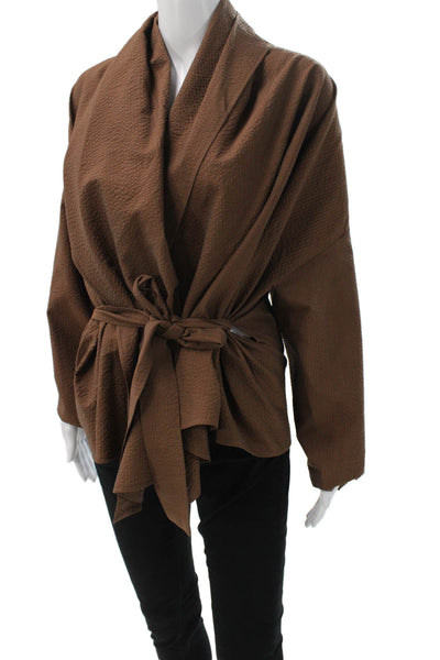 QL2 Unisex Adults Wrap Jacket Brown V Neck Textured Fabric Long Sleeve Size 42