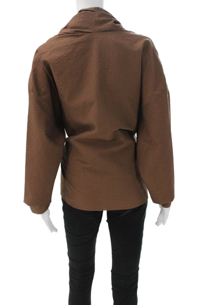 QL2 Unisex Adults Wrap Jacket Brown V Neck Textured Fabric Long Sleeve Size 42