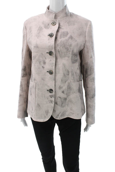 QL2 Womens Basic Jacket Pink Floral Button Polyester Long Sleeve Size 42