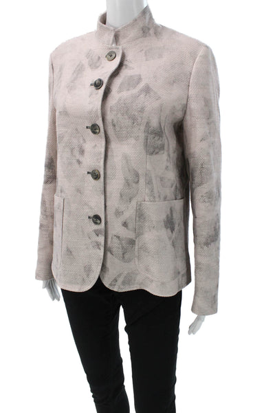 QL2 Womens Basic Jacket Pink Floral Button Polyester Long Sleeve Size 42