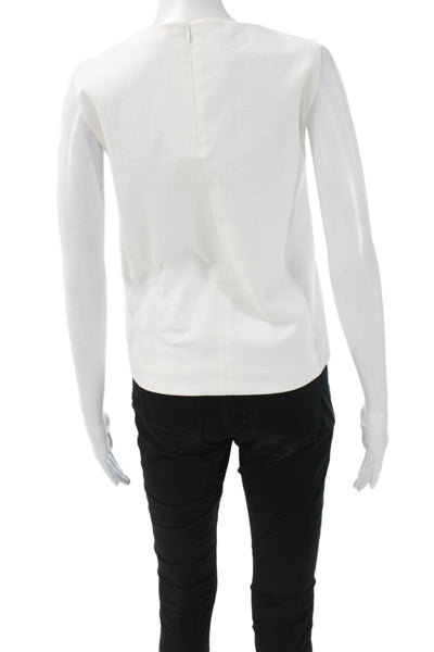QL2 Women Basic Floral Sleeveless Round Neck Zip Blouse White Size 38
