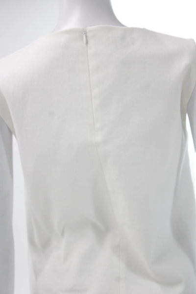 QL2 Women Basic Floral Sleeveless Round Neck Zip Blouse White Size 38
