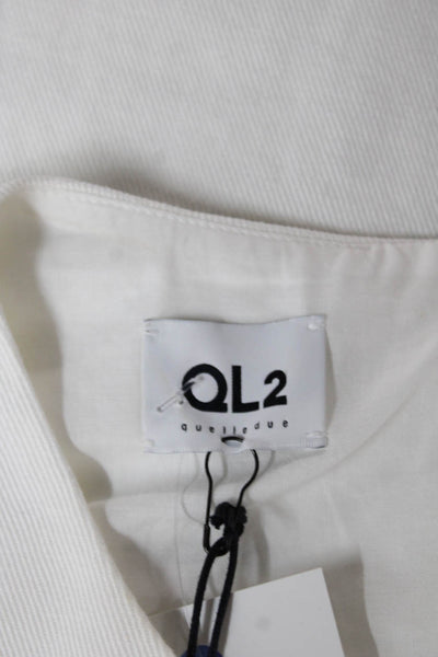 QL2 Women Basic Floral Sleeveless Round Neck Zip Blouse White Size 38