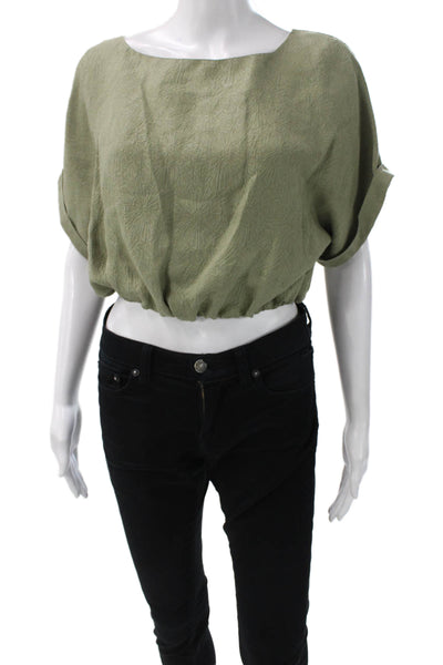 QL2 Womens Cropped Boatneck Green Blouse Short Sleeve Size 42