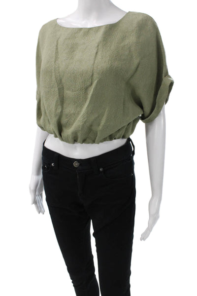 QL2 Womens Cropped Boatneck Green Blouse Short Sleeve Size 42