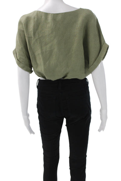 QL2 Womens Cropped Boatneck Green Blouse Short Sleeve Size 42