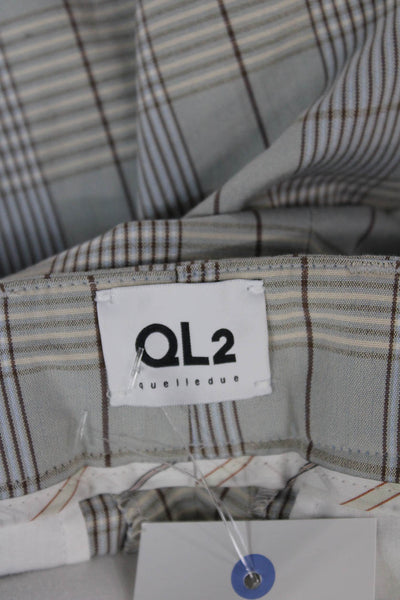 QL2 Unisex Adults Gray Plaid Cotton Dress Pants Size 42