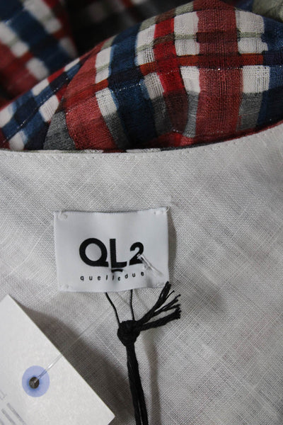 QL2 Womens Maxi Dress Multicolor Linen V-Neck Sleeveless Mid-Calf Plaid Size 42