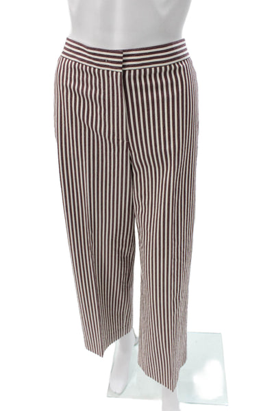 QL2 Womens Brown Striped Cotton Dress Pants Button Inseam 30 Size 46