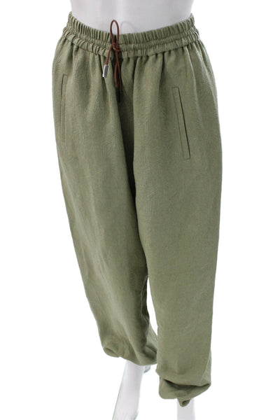 QL2 Unisex Adults Jogger Pants Silk Drawstring Geometric Green Size 42