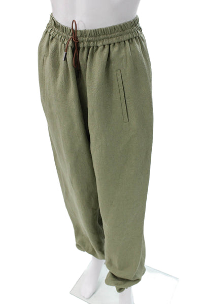 QL2 Unisex Adults Jogger Pants Silk Drawstring Geometric Green Size 42