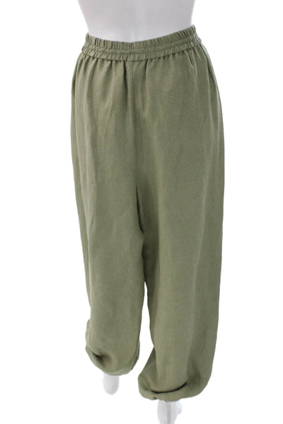 QL2 Unisex Adults Jogger Pants Silk Drawstring Geometric Green Size 42