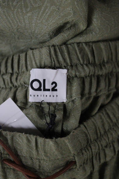 QL2 Unisex Adults Jogger Pants Silk Drawstring Geometric Green Size 42
