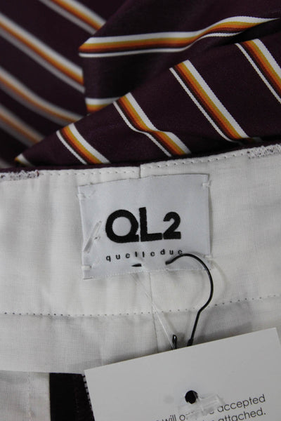 QL2 Women Cropped Striped Purple Button Pants Size 42