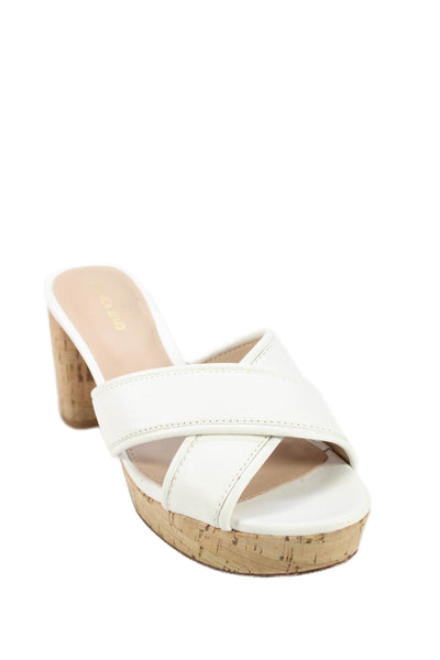 Veronica Beard Womens Leather Crisscross Block Heels Sandals Shoes White Sz 7.5M