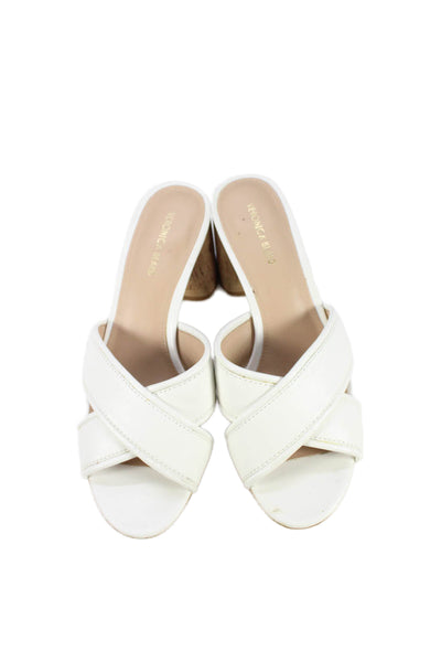 Veronica Beard Womens Leather Crisscross Block Heels Sandals Shoes White Sz 7.5M