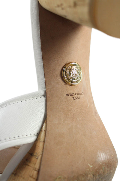 Veronica Beard Womens Leather Crisscross Block Heels Sandals Shoes White Sz 7.5M