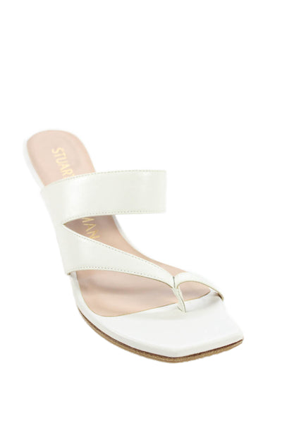 Stuart Weitzman Womens Leather Square Toe Heels Shoes White Size 8