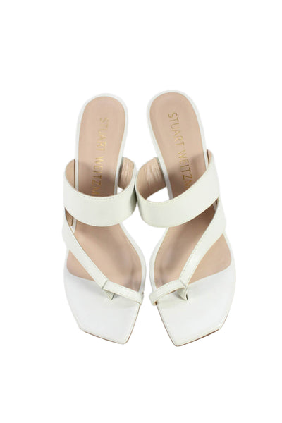 Stuart Weitzman Womens Leather Square Toe Heels Shoes White Size 8