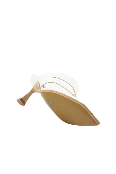 Stuart Weitzman Womens Leather Square Toe Heels Shoes White Size 8