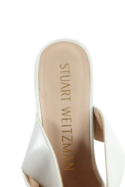 Stuart Weitzman Womens Leather Square Toe Heels Shoes White Size 8