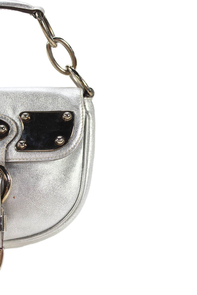 Gucci Womens Romy Leather Top Handle Bag Handbag Metallic Silver