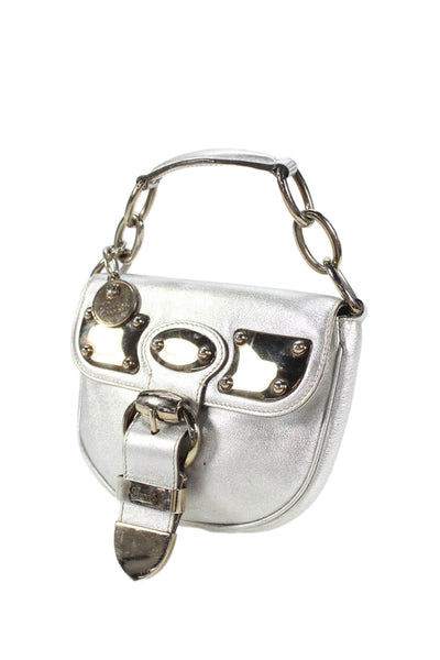 Gucci Womens Romy Leather Top Handle Bag Handbag Metallic Silver
