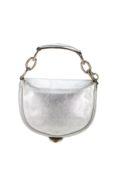 Gucci Womens Romy Leather Top Handle Bag Handbag Metallic Silver