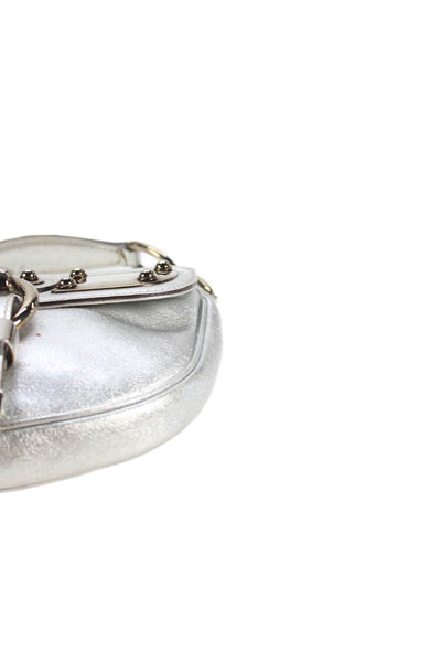 Gucci Womens Romy Leather Top Handle Bag Handbag Metallic Silver