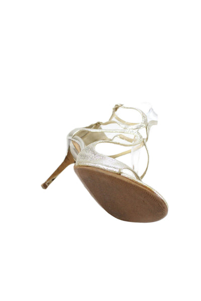 Jimmy Choo Womens Leather Strappy High Heels Sandals Shoes Silver Size 8