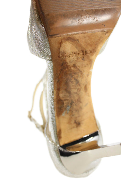 Jimmy Choo Womens Leather Strappy High Heels Sandals Shoes Silver Size 8