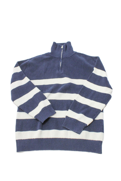 Zara Girls Long Sleeve Quarter Zip Pullover Sweater Blue Stripes Size 13-14