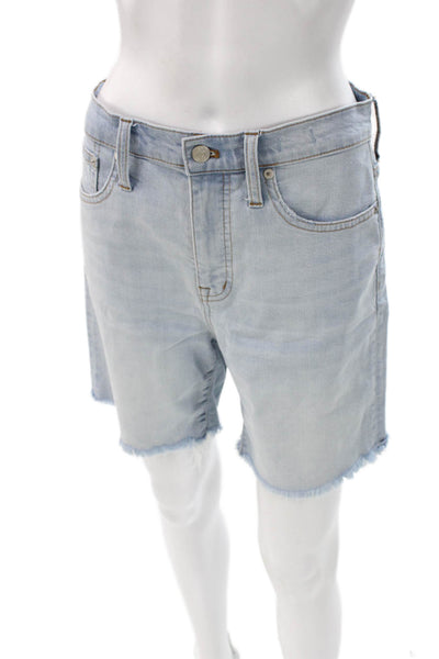 Madewell Women Bermuda Denim Shorts Blue Distressed Button Size 30