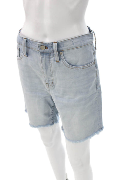 Madewell Women Bermuda Denim Shorts Blue Distressed Button Size 30