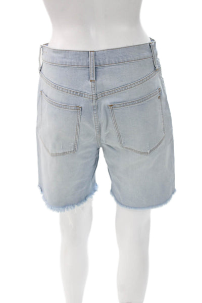 Madewell Women Bermuda Denim Shorts Blue Distressed Button Size 30