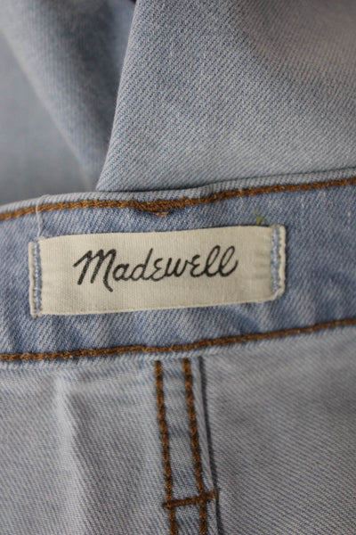 Madewell Women Bermuda Denim Shorts Blue Distressed Button Size 30