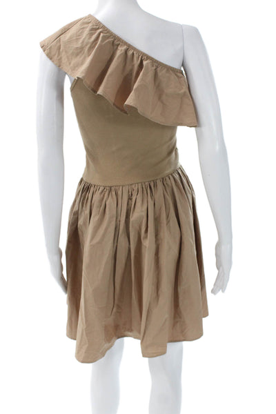 Molo Girls A-Line Ruffle Dress Beige One Shoulder Sleeveless Cotton Size S