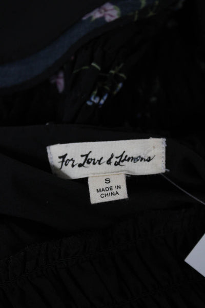 For Love & Lemons Women Mini Black Floral Sweetheart Long Sleeve Dress Size S