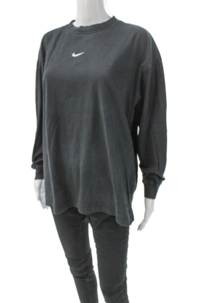 Nike Unisex Adult Basic Gray Cotton Crew Neck Long Sleeve T-Shirt Size S