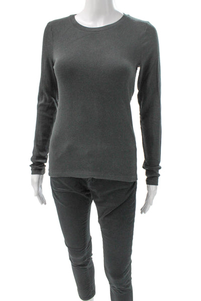 Club Monaco Women Gray Basic Long Sleeve T Shirt Round Neck Size S