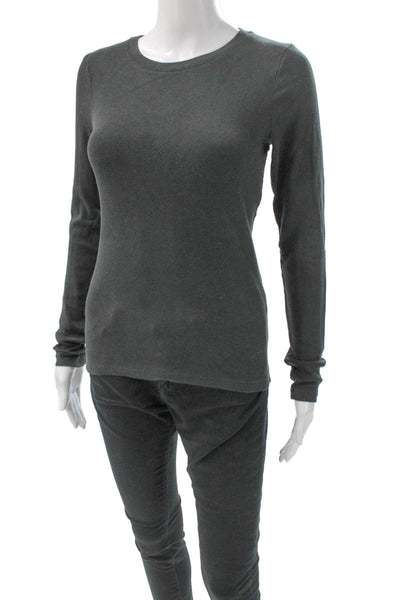 Club Monaco Women Gray Basic Long Sleeve T Shirt Round Neck Size S