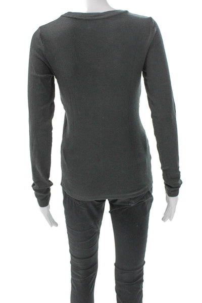 Club Monaco Women Gray Basic Long Sleeve T Shirt Round Neck Size S