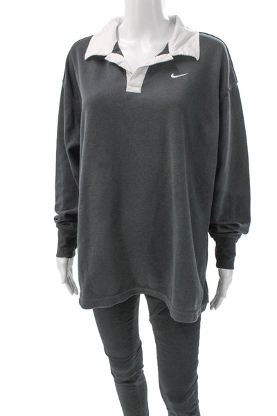 Nike Unisex Adults Rugby Shirt Collared Long Sleeve Gray Polyester Size S