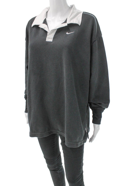 Nike Unisex Adults Rugby Shirt Collared Long Sleeve Gray Polyester Size S