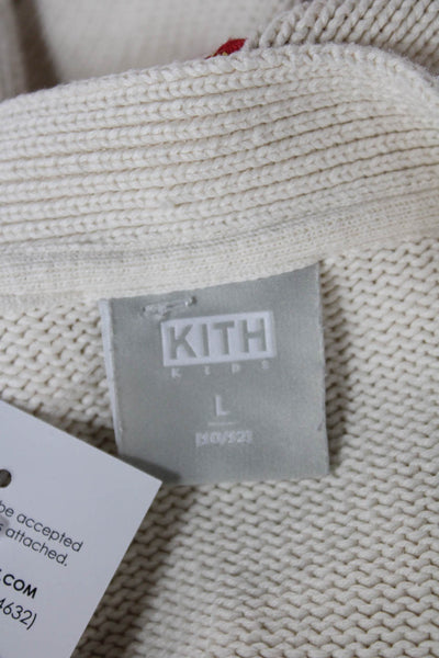 Kith Unisex Kids Cardigan White V-Neck Floral Graphic Cotton Long Sleeve Size L