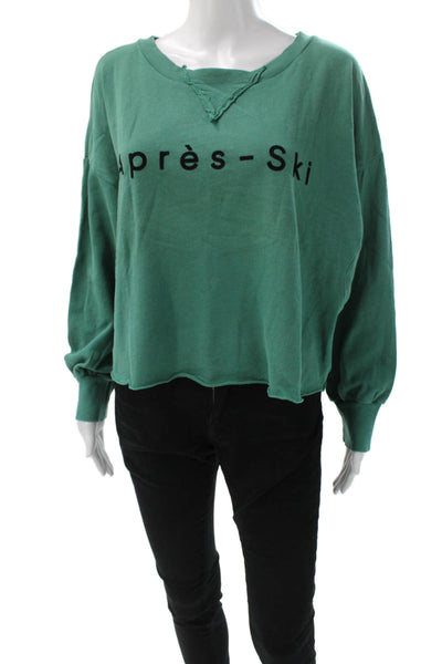 Wildfox Teens Pullover V-Neck Green Cotton Graphic Apres-Ski Winter Size M