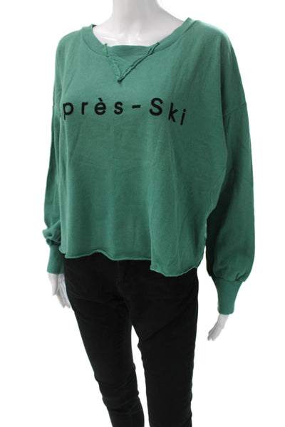 Wildfox Teens Pullover V-Neck Green Cotton Graphic Apres-Ski Winter Size M