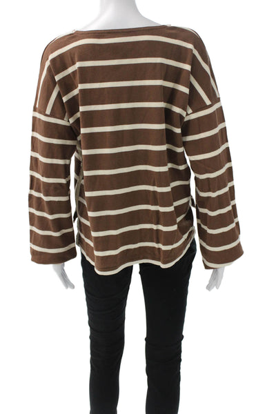 La Ligne Womens Basic Boat Neck Striped Brown Long Sleeve T-Shirt Size M